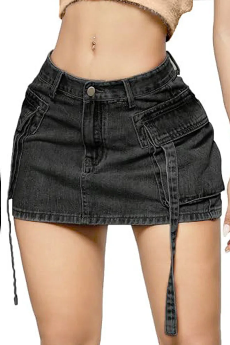 HQZ1165 Utility Denim Mini Skirt