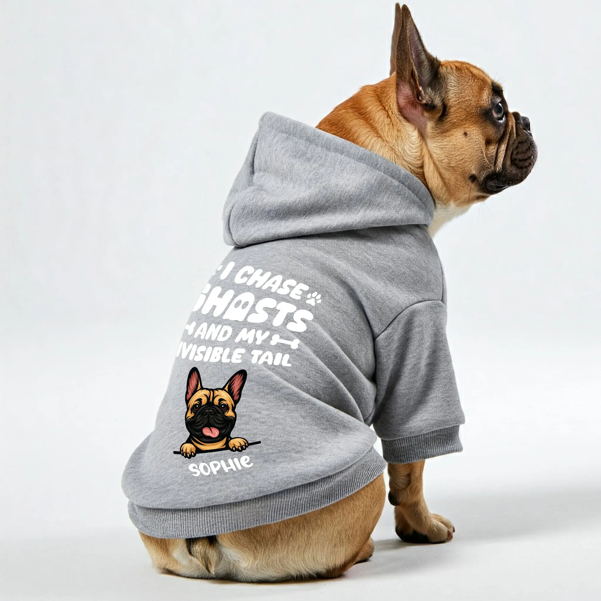 I Chase Ghosts - Personalized French Bulldog hoodies with funny quotes, custom name, and custom clipart matching your Frenchie's color – Stylish, Cozy, and Premium 100% Cotton