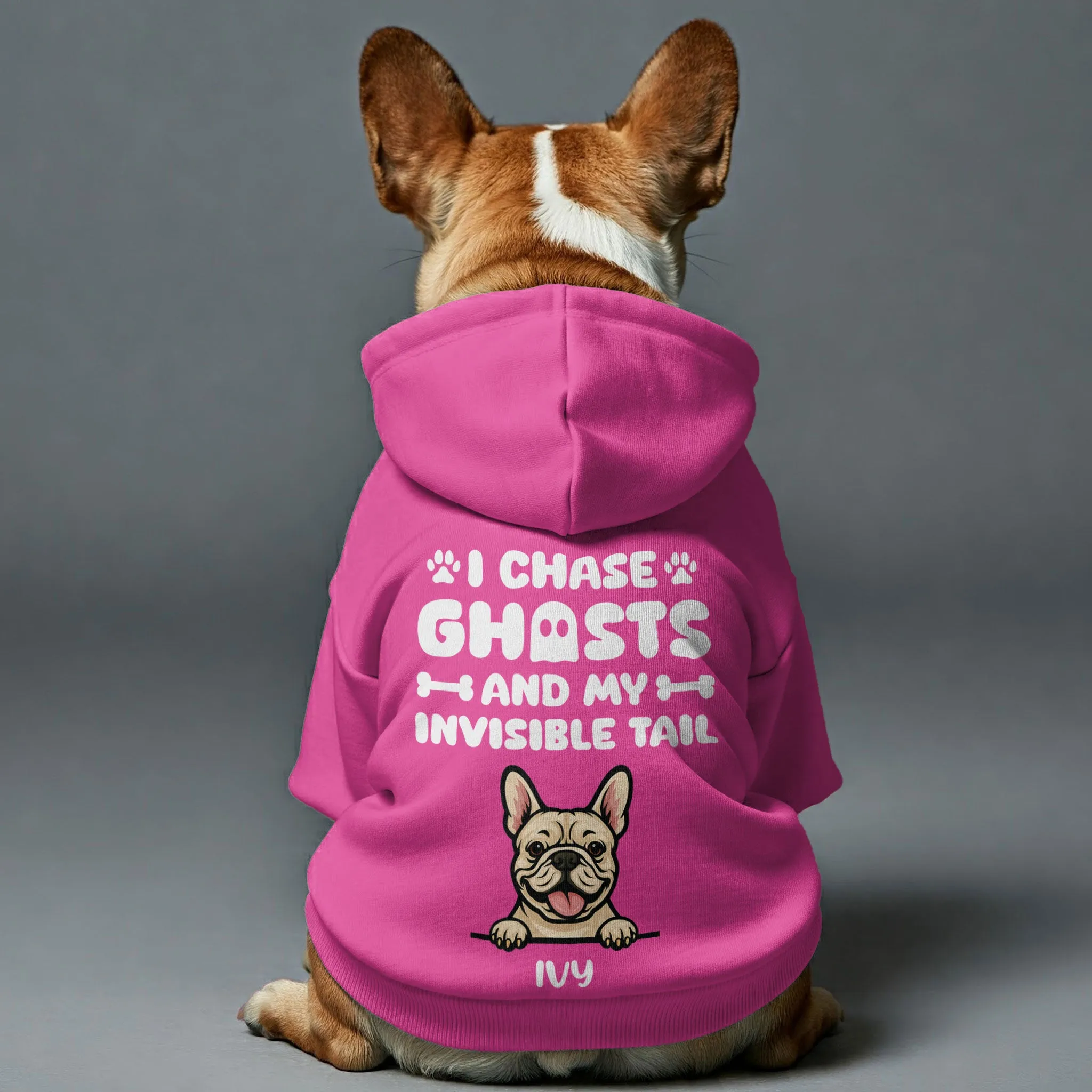 I Chase Ghosts - Personalized French Bulldog hoodies with funny quotes, custom name, and custom clipart matching your Frenchie's color – Stylish, Cozy, and Premium 100% Cotton