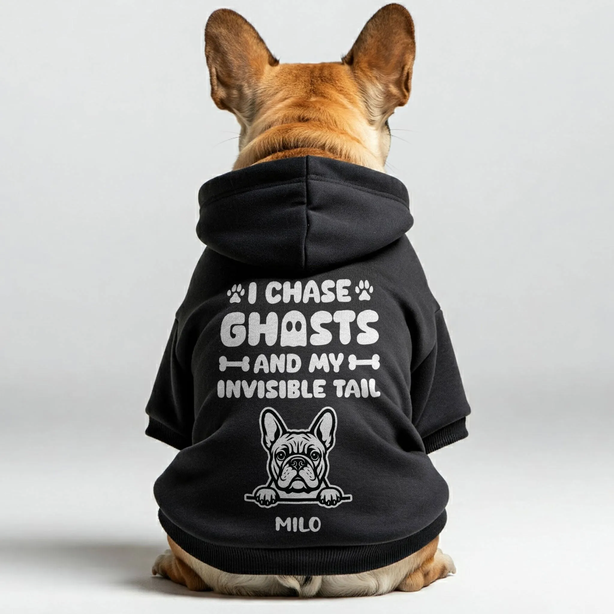 I Chase Ghosts - Personalized French Bulldog hoodies with funny quotes, custom name, and custom clipart matching your Frenchie's color – Stylish, Cozy, and Premium 100% Cotton