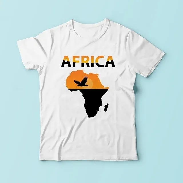 Impressions of African continent tshirt men  summer new white short sleeve casual