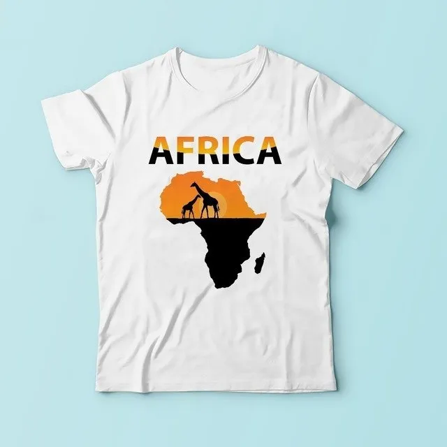 Impressions of African continent tshirt men  summer new white short sleeve casual
