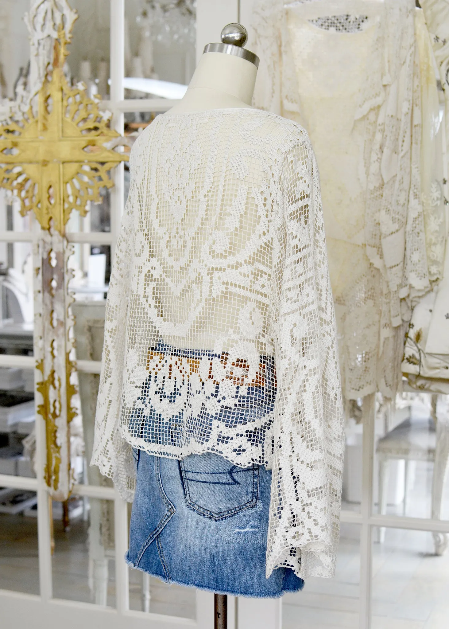 Ingrid Antique Hand Crochet Filet Lace Top