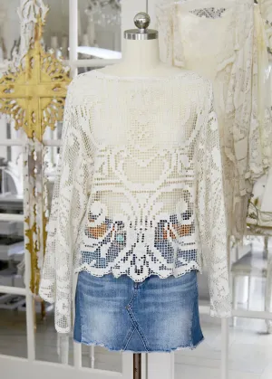 Ingrid Antique Hand Crochet Filet Lace Top