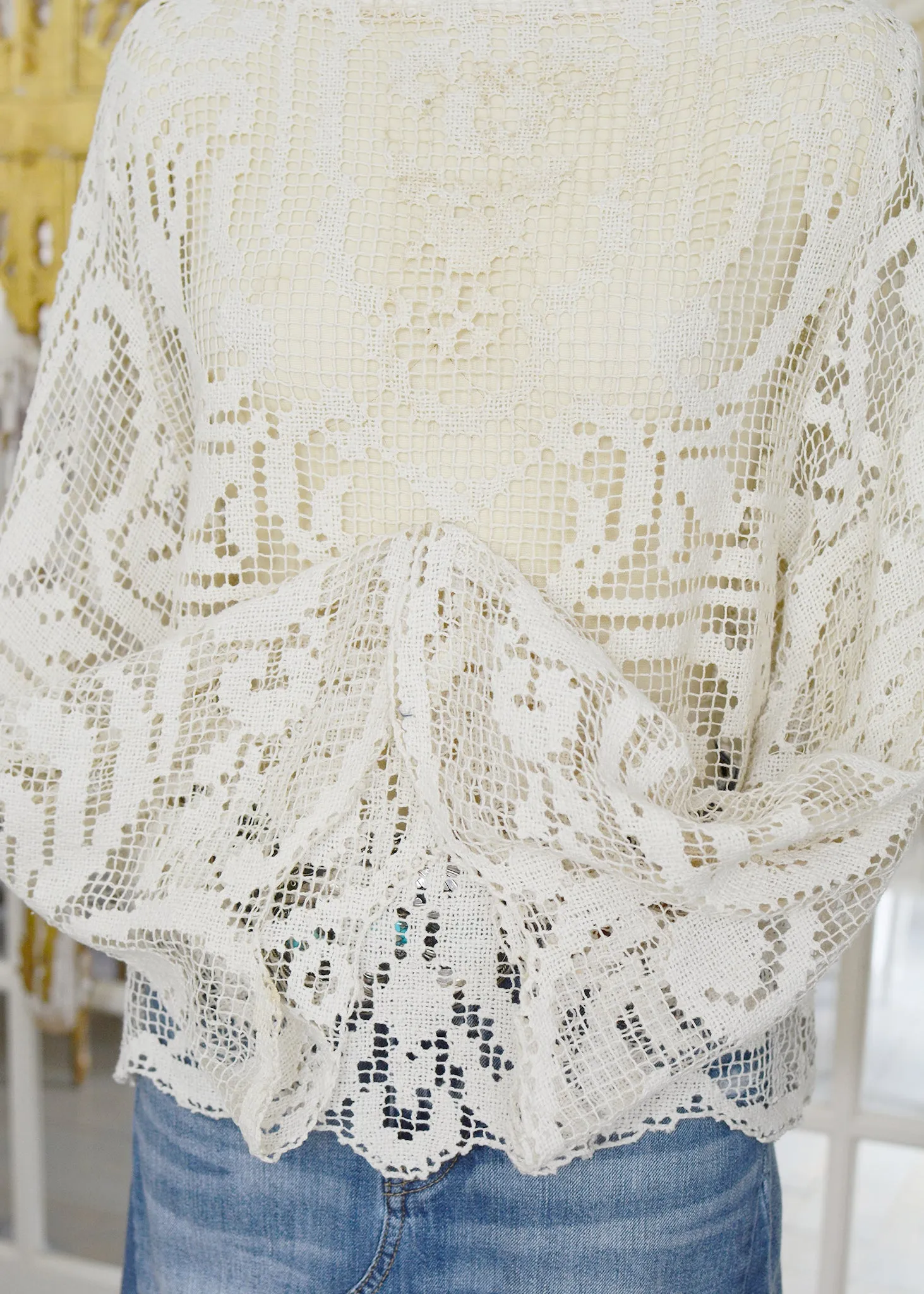 Ingrid Antique Hand Crochet Filet Lace Top