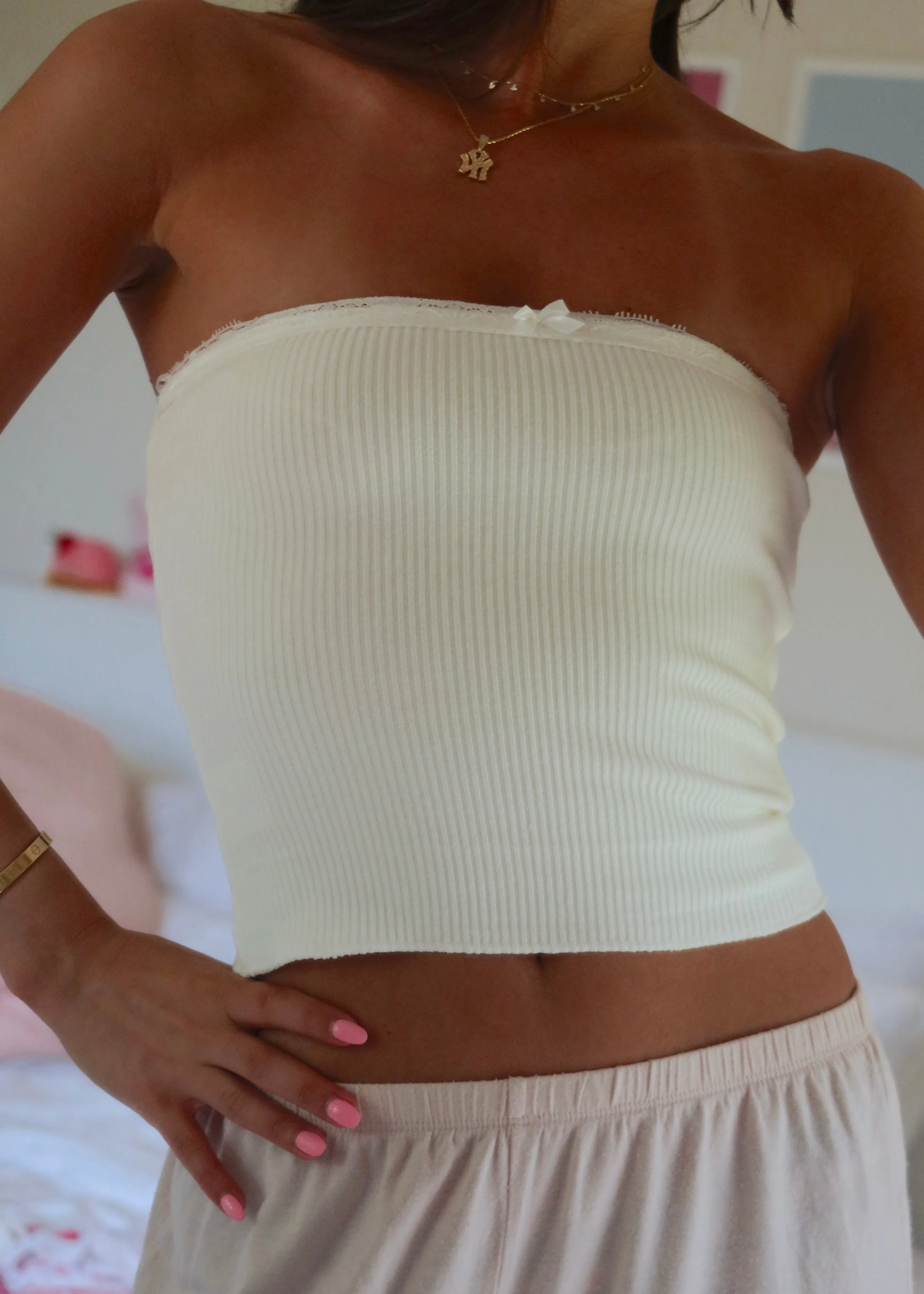 Isabel White Lace Bow Tube Top
