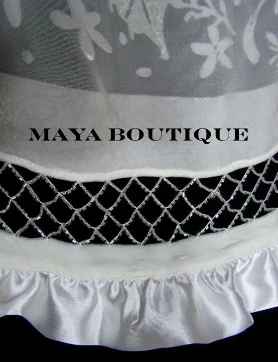 Ivory Shawl Scarf Wrap Silk Beaded Burnout Velvet Triangle Ruffles Maya Matazaro