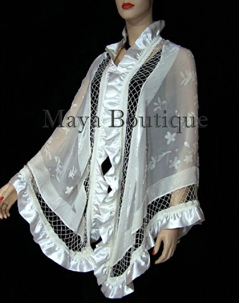 Ivory Shawl Scarf Wrap Silk Beaded Burnout Velvet Triangle Ruffles Maya Matazaro