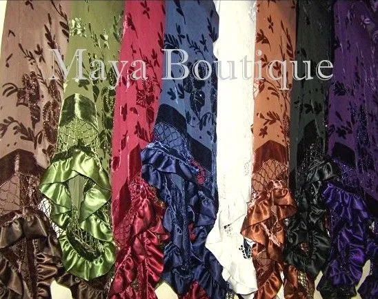 Ivory Shawl Scarf Wrap Silk Beaded Burnout Velvet Triangle Ruffles Maya Matazaro
