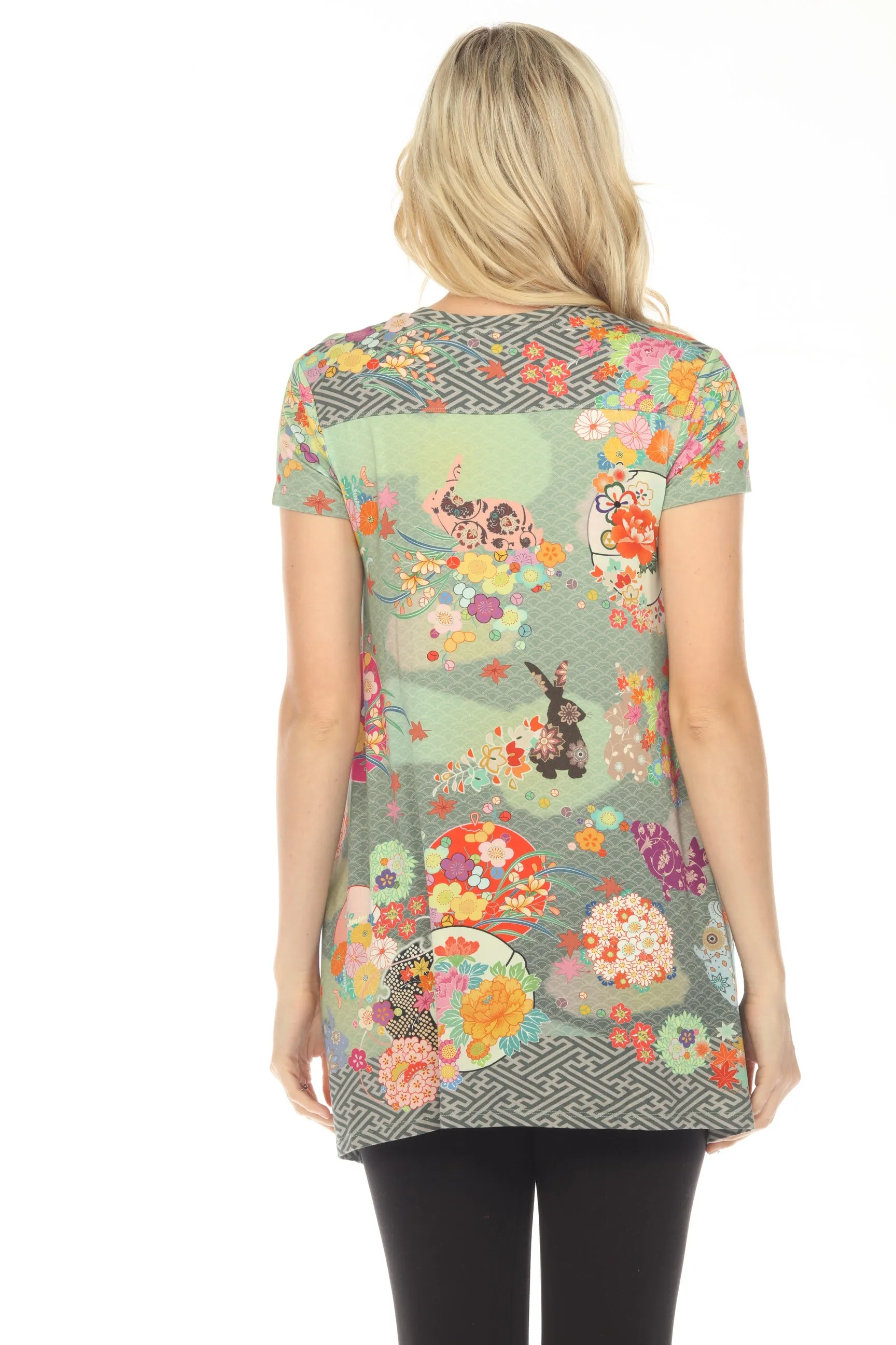 Johnny Was The Janie Favorite Lapin Drape Floral Tunic Top Boho Chic T21523
