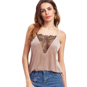 Juliet Velvet Pink Lace Spaghetti Strap