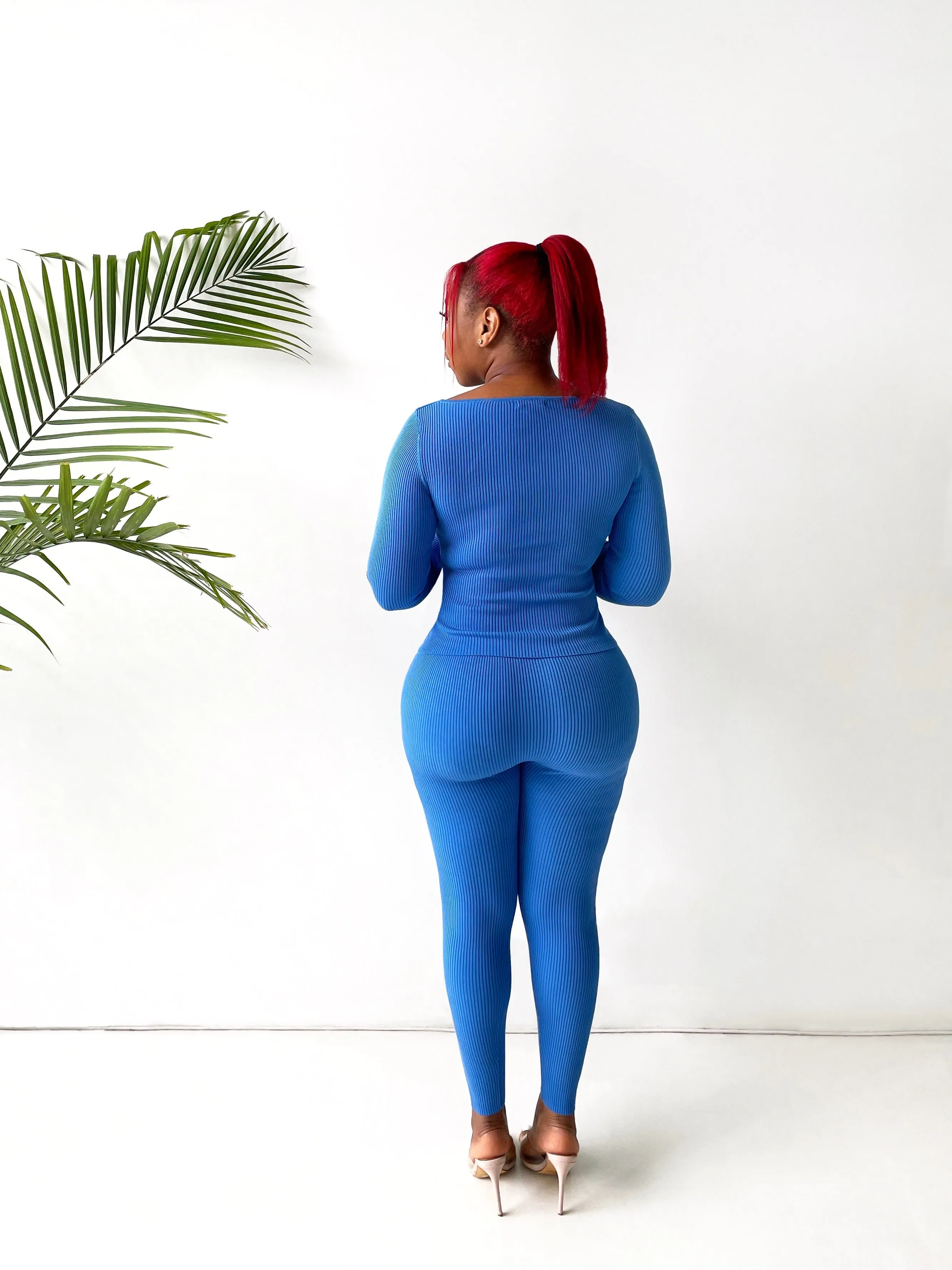 Just Vibin' Ribbed Pant Set in Blue