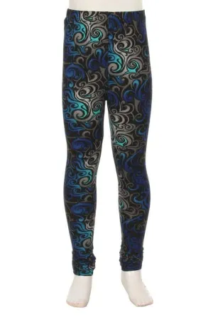 Kids Blue Swirl Print Leggings