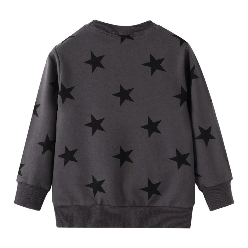 Kids Rainbow & Stars Print Drawstring Cotton Sweatshirts - Ivory, Dark Grey