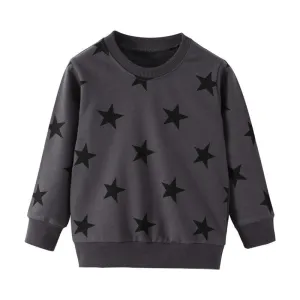 Kids Rainbow & Stars Print Drawstring Cotton Sweatshirts - Ivory, Dark Grey