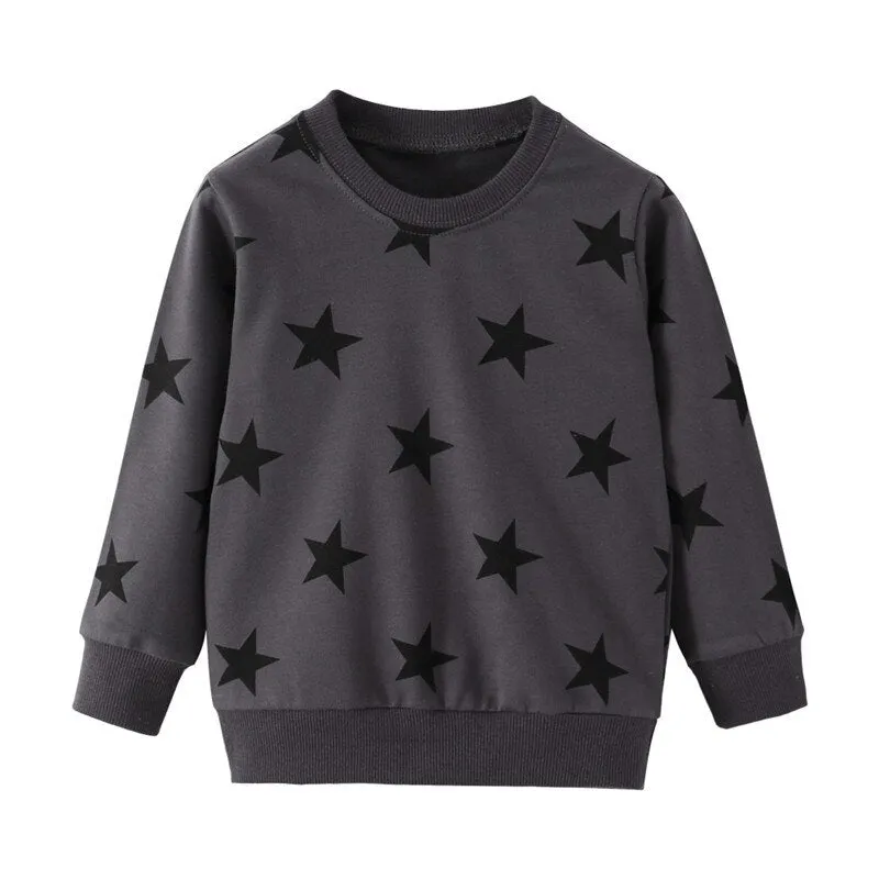 Kids Rainbow & Stars Print Drawstring Cotton Sweatshirts - Ivory, Dark Grey