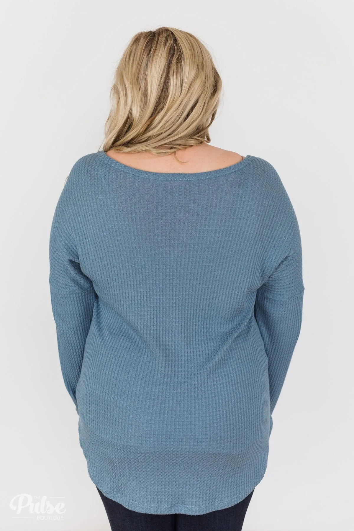 Knowing You V-Neck Thermal Top- Slate Blue
