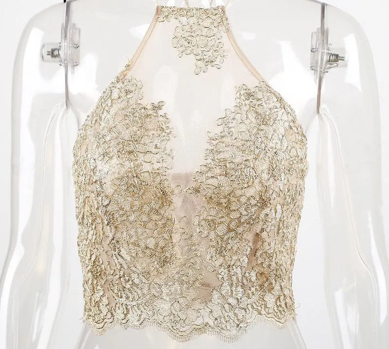 Lace Crop Top Backless
