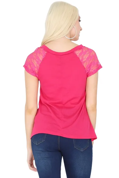 Lace Short Sleeve Butterfly Embellished Hi Low Top - Pack of 6