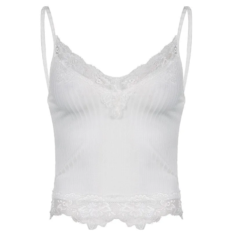 Lace Trim Ribbed Vest Top
