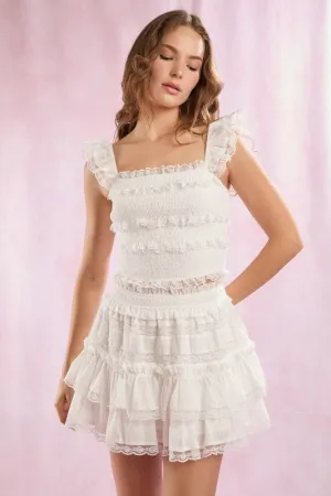 Lace Trim With Ruffle Detail Solid Crop Top