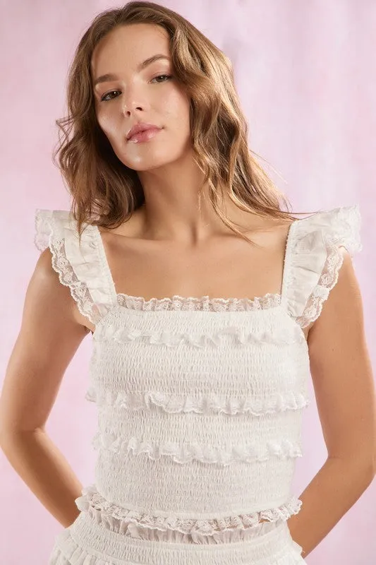 Lace Trim With Ruffle Detail Solid Crop Top