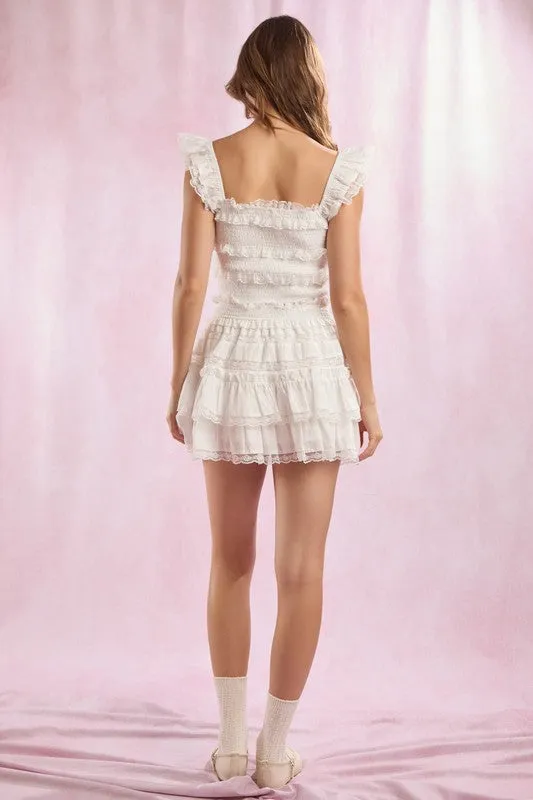 Lace Trim With Ruffle Detail Solid Crop Top