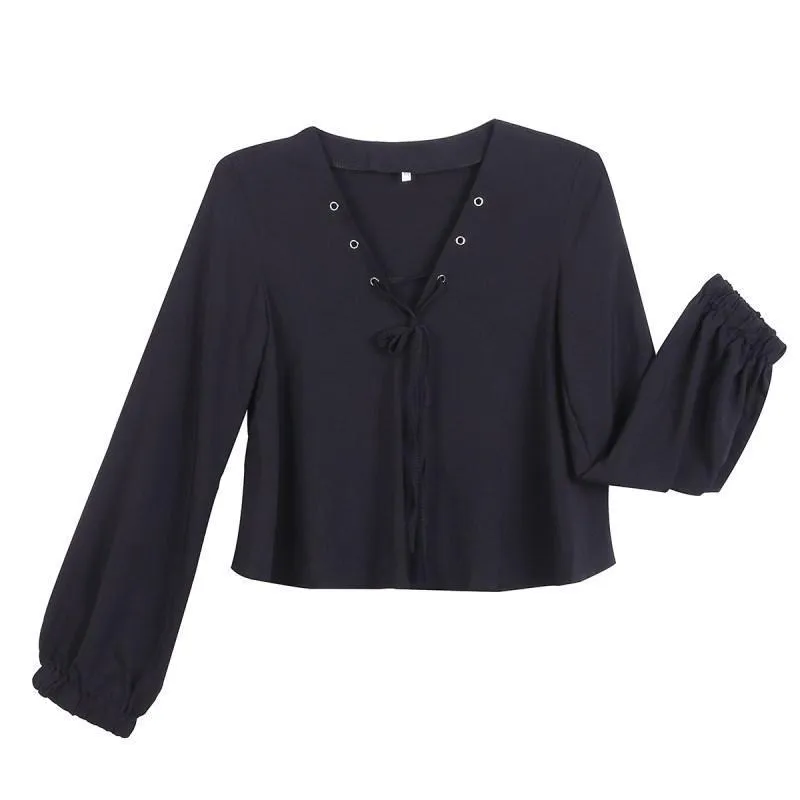 Lace-Up V-Neck Crop T-Shirt