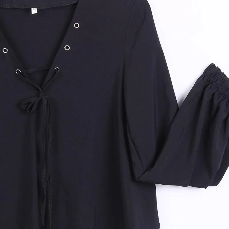 Lace-Up V-Neck Crop T-Shirt
