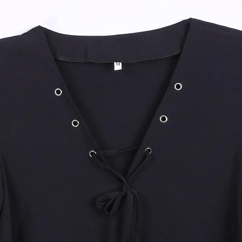 Lace-Up V-Neck Crop T-Shirt