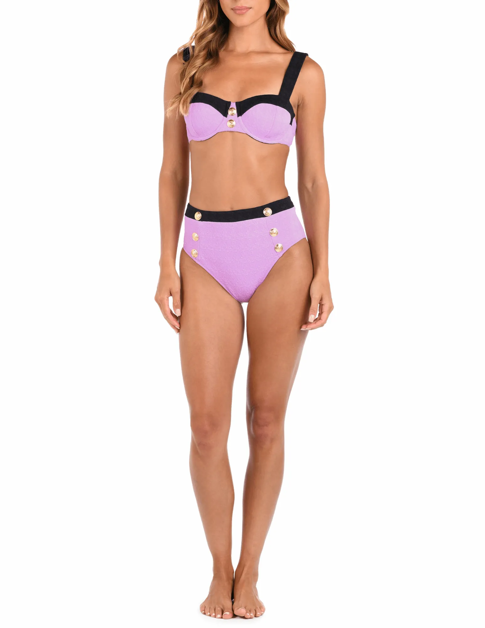 L'Agence Vanessa Color-Block High Waisted Bikini Bottom