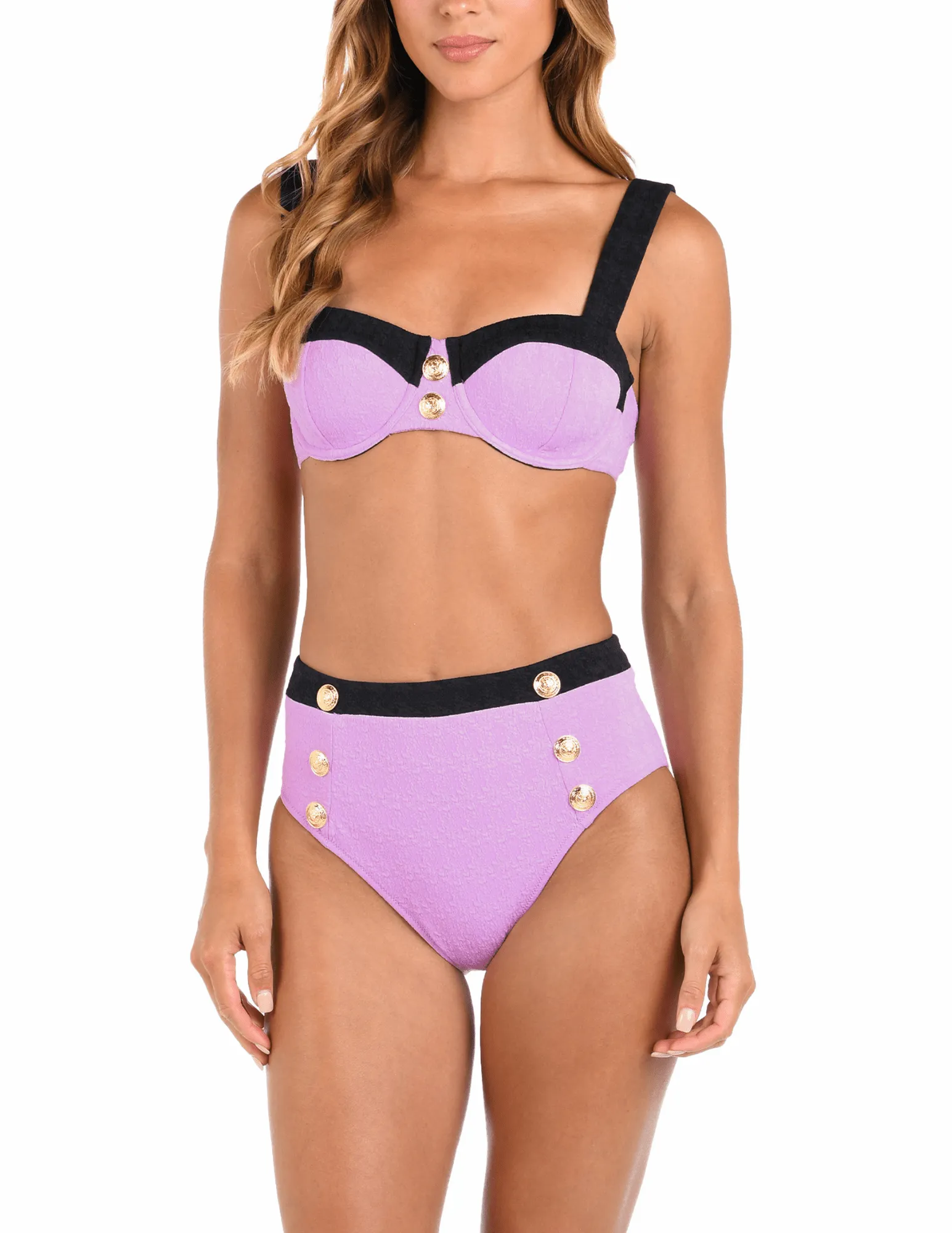L'Agence Vanessa Color-Block High Waisted Bikini Bottom