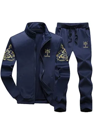 Lavnis Men's Casual Tracksuit Full Zip Running Jogging Athletic Sports Jacket and Pants Set Blue 2XL