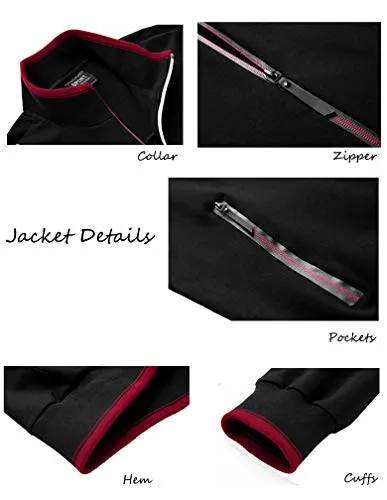 Lavnis Men's Casual Tracksuit Long Sleeve Full Zip Running Jogging Athletic Sports Set Style 2 Black L