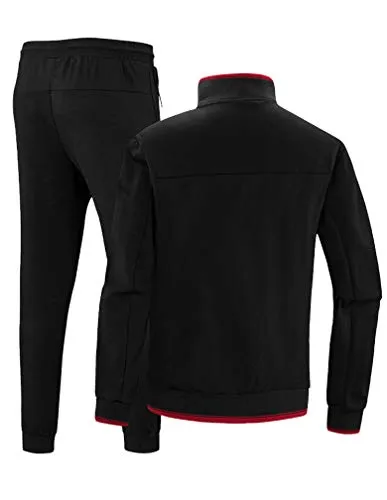 Lavnis Men's Casual Tracksuit Long Sleeve Full Zip Running Jogging Athletic Sports Set Style 2 Black L
