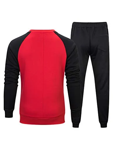Lavnis Men's Casual Tracksuit Long Sleeve Running Jogging Athletic Sports Shirts and Pants Set M Red
