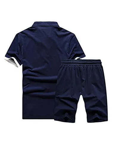 Lavnis Men's Casual Tracksuit T-Shirts and Shorts Running Jogging Athletic Sports Set Blue L