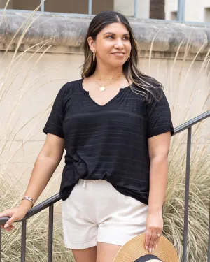 Lazy day pleated tee in space dye black