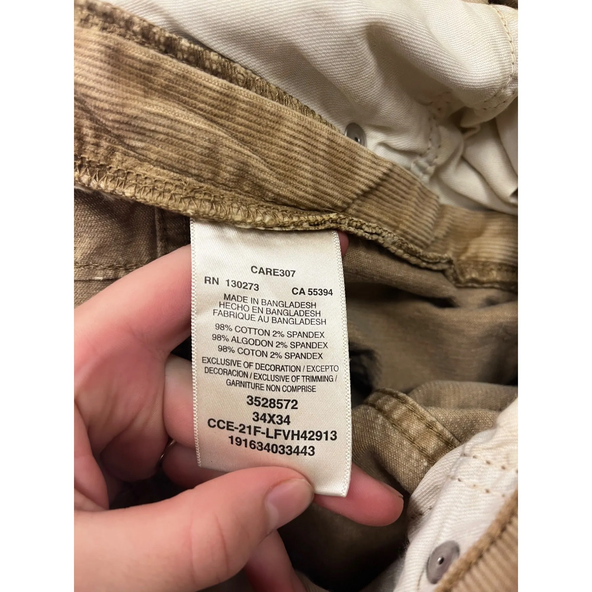 Lee High Rise Flare Corduroy Pants 34x34 Beige #8139