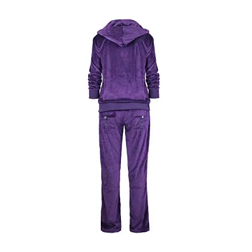 LeeHanTon Women Jogging Suit Sets Plus Size Velvet Zip Up Hoodie & Sweatpant Tracksuits Purple 2XL