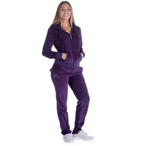 LeeHanTon Women Jogging Suit Sets Plus Size Velvet Zip Up Hoodie & Sweatpant Tracksuits Purple 2XL