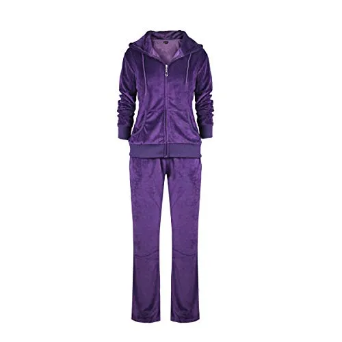 LeeHanTon Women Jogging Suit Sets Plus Size Velvet Zip Up Hoodie & Sweatpant Tracksuits Purple 2XL