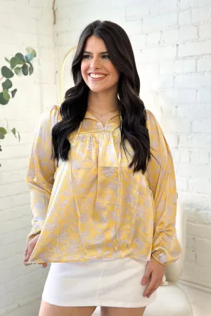 Lemon Printed Peasant Blouse