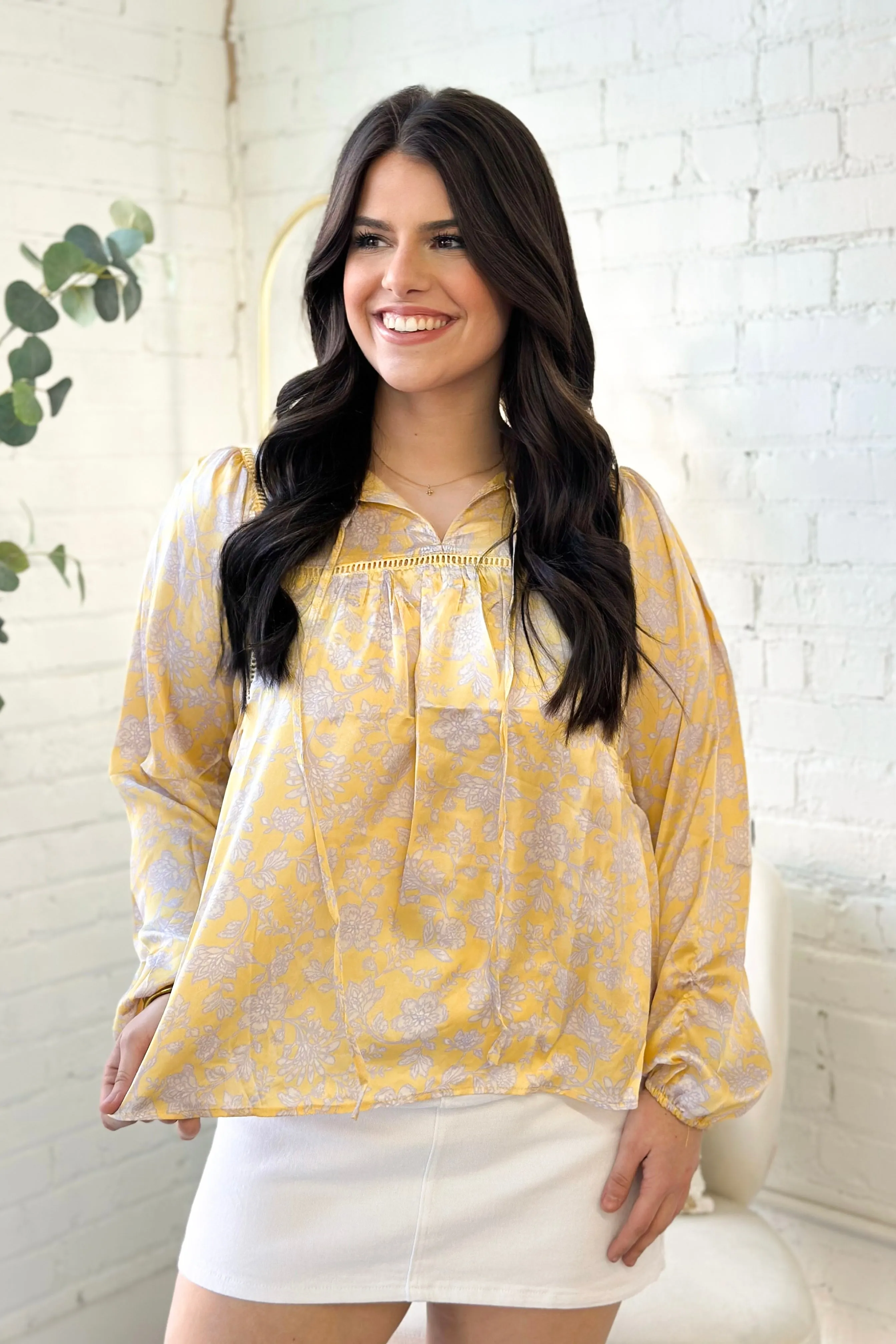 Lemon Printed Peasant Blouse