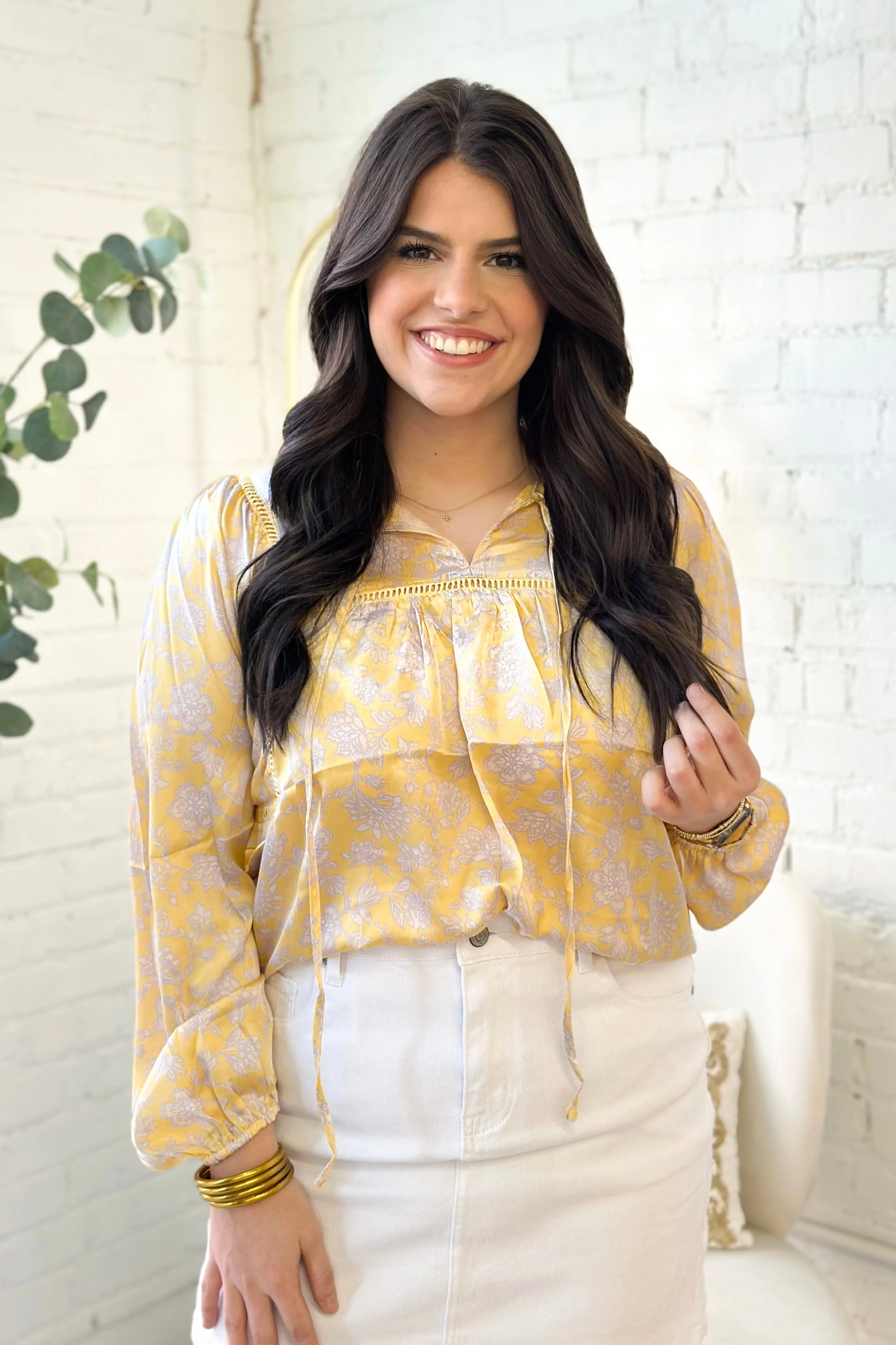 Lemon Printed Peasant Blouse