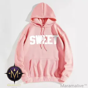 Letter Printed Kangaroo Pocket Drawstring Printed Hoodie