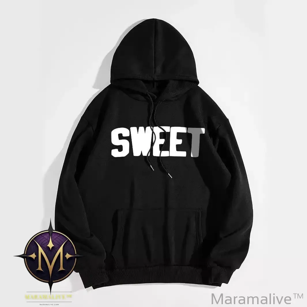 Letter Printed Kangaroo Pocket Drawstring Printed Hoodie