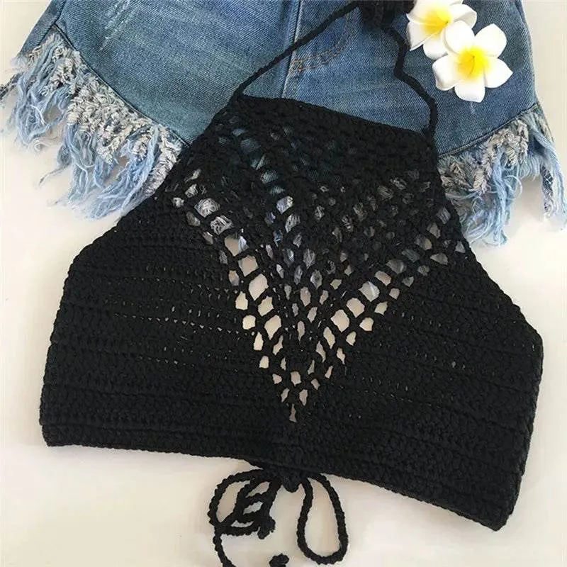 Lightweight Summer Beach Crochet Crop Top Tank Tops