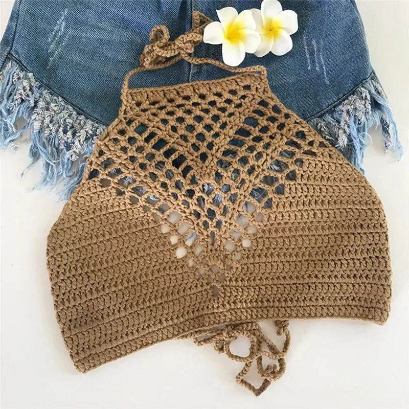 Lightweight Summer Beach Crochet Crop Top Tank Tops