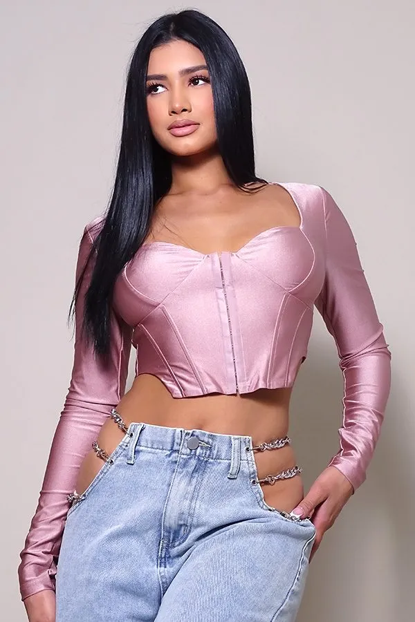 Long Sleeve Corset Top with Front Hook